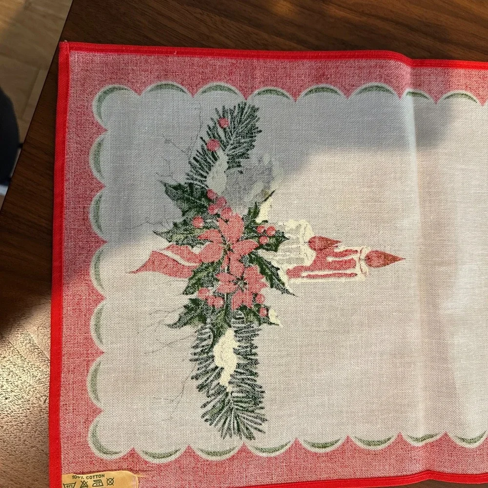 Scandinavian Xmas Table Runner Holiday Candle Floral Print Fabric Made In Brazil